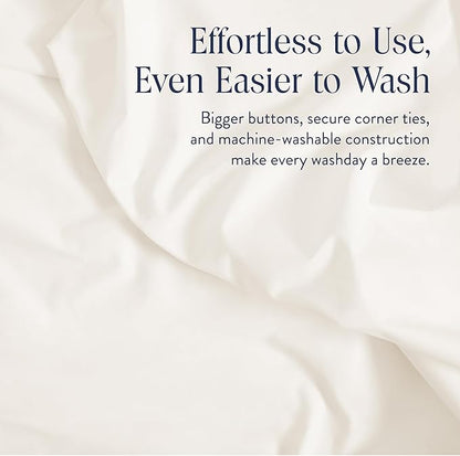 Brooklinen Luxury Percale Duvet Cover – 100% Cotton, Cool, Crisp, Extra-Long Corner Ties, Button Closure, Soft & Breathable – Machine Washable, Duvet Cover Full/Queen Bed Sizes (Cream)