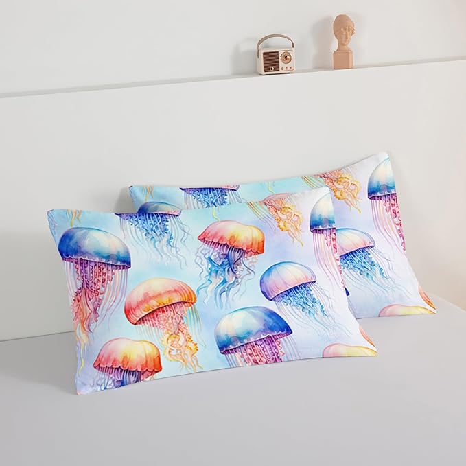 HOSIMA Jellyfish Pattern Comforter Sets Full Size,Fantasy Marine life Bedding Set,Watercolor Ocean Animals Comforter Sets for Kids Boys Girls Room Decor with 2 Pillowcases.