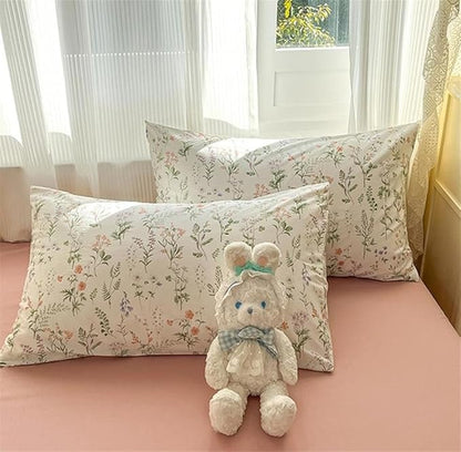 Floral Duvet Cover King Size Green Floral On White Bedding Set 3Pcs Spring Romantic Garden Botanical Reversible Cottagecore Comforter Cover with Zipper Closure and 2 Pillowcases
