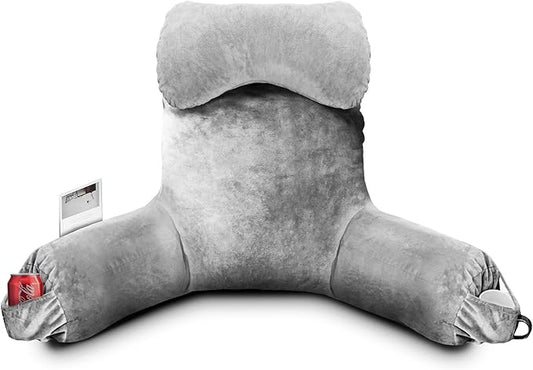 Reading Pillow for Sitting in Bed Adult, Reading Pillow with Shredded Memory Foam (LightGery, Extra Large 25" H)