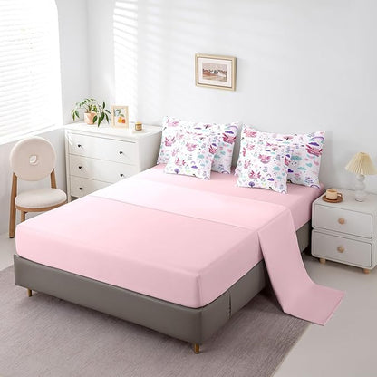 Erosebridal Comforters Queen Size Set with Sheets for Kids Floral Axolotl Bedding,7 Pieces Bed in a Bag Queen Cartoon Animal Bedding Sets with Comforter, Sheets, Pillowcases and Cushion Cases