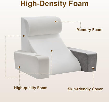 Reading Pillow for Sitting in Bed Adult, Back Pillow for Bed Sitting up with Arms, Pockets and Cup holder, Sit Up Backrest Pillows for Beds Chair Support, Beds Rest Pillow for Gaming, Watching TV