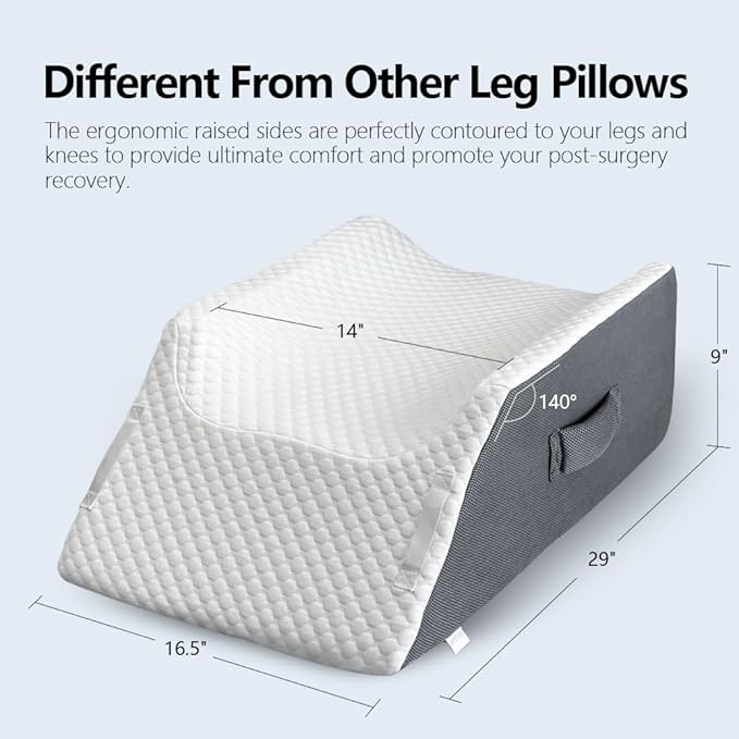 Leg Elevation Pillow Leg Wedge Pillow for Legs/Knee/Ankle Post Surgery Leg Elevating Pillow for After Surgery Recovery Wider Longer Memory Foam Cooling Fabric