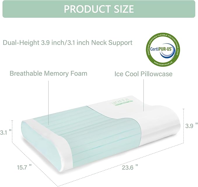 Ergonomic Wave-Shaped Cooling Memory Foam Pillow, Extra Soft Ice-Feel Breathable Cover, Contour Bed Pillow for Neck, Supportive Orthopedic Pillow for Side & Back Sleepers