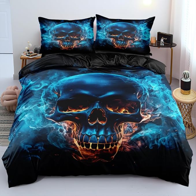 Twin Boys Skull Duvet Cover Set Teen Gothic Comforter Cover with 2 Pillowcases Horror Bedding Set Goth Bed Set
