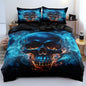 Blue Color Skull Duvet Cover Set Queen Size Gothic Comforter Cover with 2 Pillowcases Horror Bedding Set Goth Bed Set for Boys
