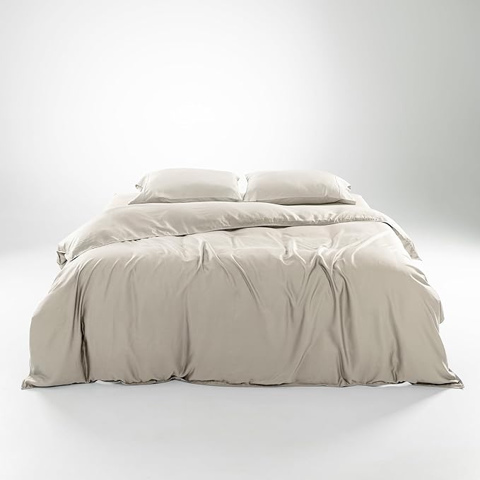 Olive + Crate Tencel Eucalyptus Cooling Duvet Cover Set - Hypoallergenic, Lyocell Tencel Duvet Cover - Soft, Temperature Regulating with Hidden Button Closure & Corner Ties - California King [Oatmeal]
