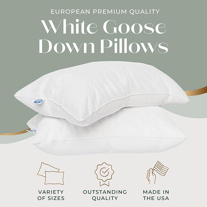 Standard Size Pillow, European Goose Down 800FP - Firm Luxury Hotel Pillow for a Luxury Bed