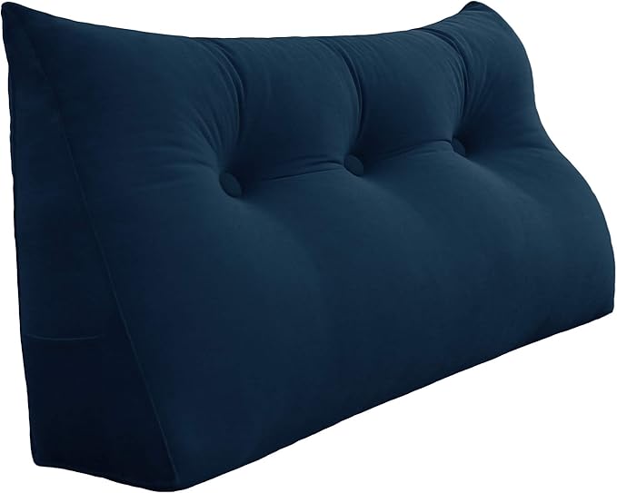Large Rest Reading Wedge Pillows Triangular Bed Support Bolster Upholstered Headboard Backrest Positioning Lumbar Cushion with Removable Cover, Full: 54x8x20 Inches
