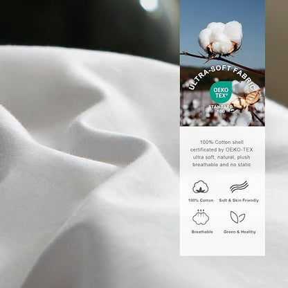 Royoliving Premium Feathers Down Comforter 100% Cotton Cover Duvet Insert with Corner Tabs (White Twisted Flower, King All Season)