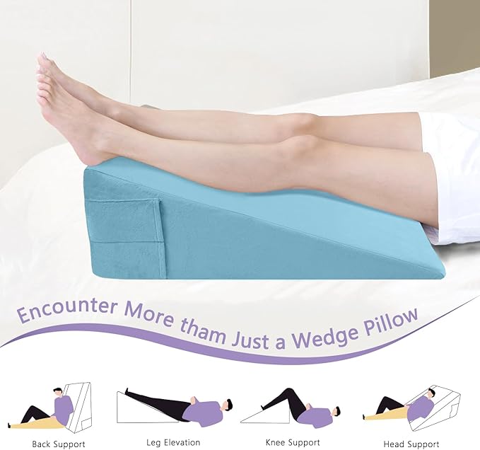 Memory Foam Bed Wedge Pillow (10"x24"x24") - Acid Reflux & Back Pain Relief, Anti-Snoring Incline Design, Removable Washable Cover for Sleep & Post-Surgery Support