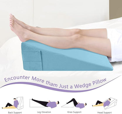 Memory Foam Bed Wedge Pillow (10"x24"x24") - Acid Reflux & Back Pain Relief, Anti-Snoring Incline Design, Removable Washable Cover for Sleep & Post-Surgery Support
