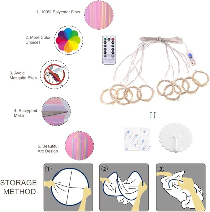 Eimilaly Princess Rainbow Bed Canopy with 250pcs Warm White Curtain Lights, Bed Canopy for Girls Room Decor or Unicorn Theme Party