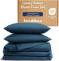 Brooklinen Luxury Sateen Duvet Cover Set - 100% Cotton, Full/Queen Size in Abyss Blue - Includes 1 Duvet Cover and 2 Standard Pillowcases - Best Full/Queen Duvet Covers