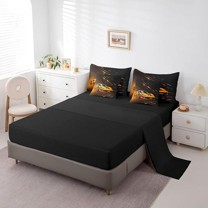 Feelyou Boys Yellow Race Car 7 Piece Bedding Set Full Size Speed Sports Car Comforter Set with Sheets for Kids Teens Adult Fast and Furious Bed in a Bag Yellow Ombre Bed Set