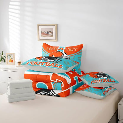 Feelyou Football King Comforter Set with Sheets for Kids Boys Girls Ball Games 7 Pieces Bedding Set Rugby Bed in a Bag City of Footballs Room Decor Rugby Sports Soft Lightweight