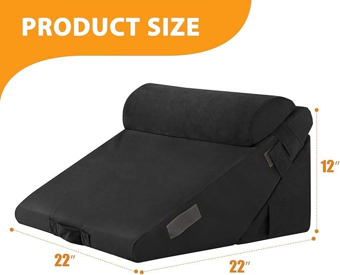 3PCS Wedge Pillow Set for After Surgery, Adjustable 9&12 Inch Bed Wedge Pillow for Sleeping, Incline Pillow Wedge for Headboard, Post Surgery, Acid Reflux, Neck&Back Support, Plush Black