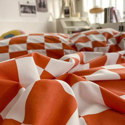 Wellboo Orange White Plaid Comforter Sets California King Women Girls Light Red Checkerboard Bedding Comforters Cal King Cotton Rust Caramel and White Checkered Geometric Quilts Modern Abstract Bed