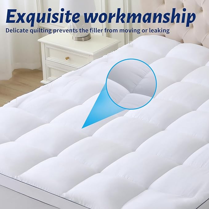 Mattress Topper with Deep Pocket, Extra Thick Pillow Top Mattress Pad, Breathable & Cooling Mattress Cover, Fits 8-21 Inch, Soft Support for Back Pain Relief, Mattress Protector (Full, White)