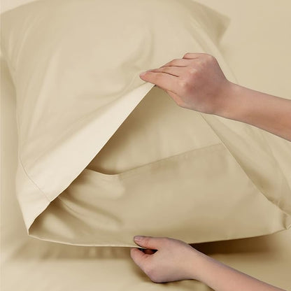 Bedsure Cooling Sheets Twin XL, Rayon Derived from Bamboo, Breathable & Soft Twin XL Sheet Sets, Deep Pocket Up to 16", Hotel Luxury Silky Dorm Bedding for Hot Sleepers, Alabaster Gleam