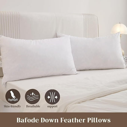 Bafode Goose Down Feather Pillows, Soft Bed Pillows King Size Set of 2, 100% Soft Cotton Shell, Hotel Pillows for Back, Stomach or Side Sleepers
