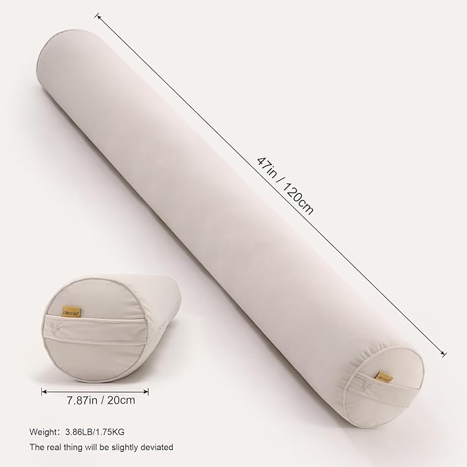 Long Round Body Pillow for Adults – Bolster Pillow for Bed, Cervical Roll Pillow, Firm Support for Sleeping,47 x 7.87 Inches,Misty White