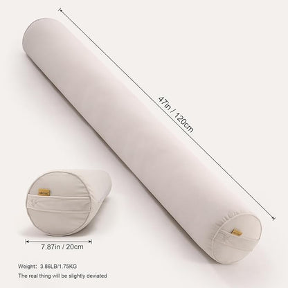 Long Round Body Pillow for Adults – Bolster Pillow for Bed, Cervical Roll Pillow, Firm Support for Sleeping,47 x 7.87 Inches,Misty White