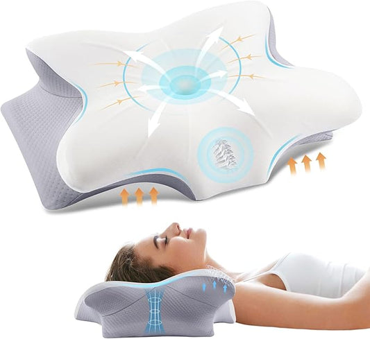 Cervical Pillow for Neck and Shoulder, Ergonomic Contour Memory Foam Pillows for Sleeping with Washable Pillowcase, Cooling Neck Support Pillow for Side Back Stomach Sleeper
