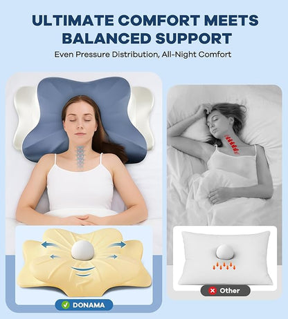 DONAMA Cervical Pillow for Neck and Shoulder,Contour Memory Foam Pillow,Ergonomic Neck Support Pillow for Side Back Stomach Sleepers with Pillowcase-King Size