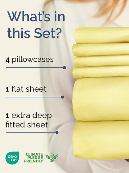 Extra Deep Cal King Sheet Set - 6 Piece Breathable & Cooling Sheets - Hotel Luxury Bed Sheets Set - Easy & Secure Fit - Soft, Wrinkle Free & Comfy Sheets Set - Yellow Sheet Set with Extra Deep Pockets