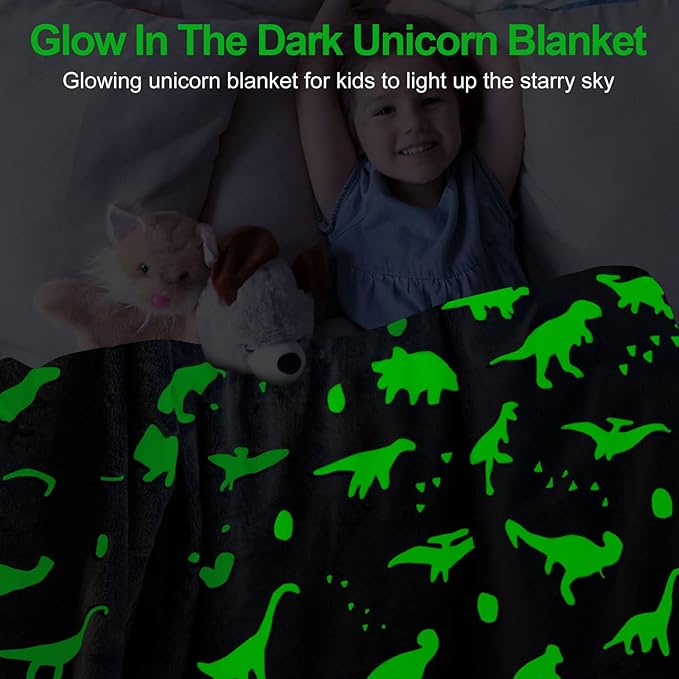 TEHALK Dinosaur Blanket for Boys Girls Glow in The Dark Blankets for Boys Soft Fleece Blankets for Kids 30"x 40"