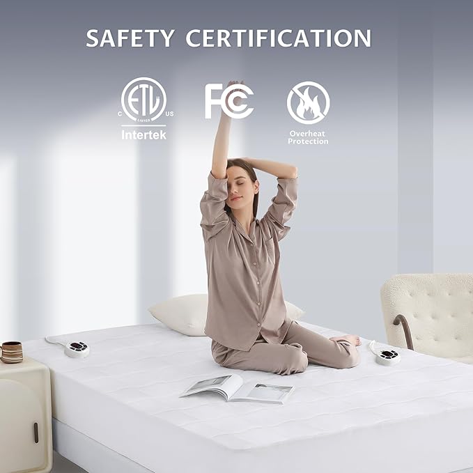 Queen Size Electric Heated Mattress Pad - Multi Zone Bed Warmer with Memory & Preheat Functions, 10 Heat Settings Dual Control for 1-12 Hours Auto Off, Lighted Button