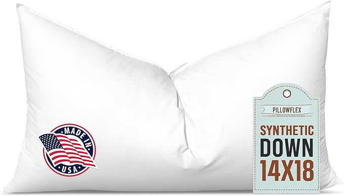 Pillowflex Synthetic Down Pillow Insert - 14x18 Down Alternative Pillow, Ultra Soft, Small Rectangle, Lumbar, Travel, Neck, Sleeping Pillow - 1 Decorative Pillow Form