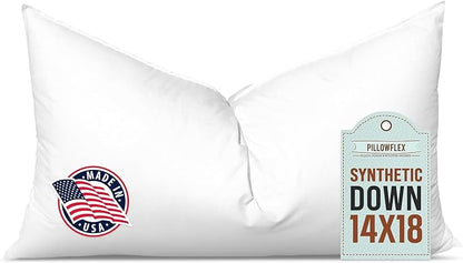 Pillowflex Synthetic Down Pillow Insert - 14x18 Down Alternative Pillow, Ultra Soft, Small Rectangle, Lumbar, Travel, Neck, Sleeping Pillow - 1 Decorative Pillow Form