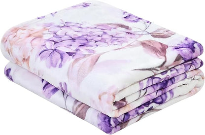Floral Throw Blanket Birthday Gift for Women Mom Girls Violet Flowers Blanket Summer Wildflower Flannel Blanket Watercolor Printed Throw for Couch Sofa Bed Chair 60"x80"