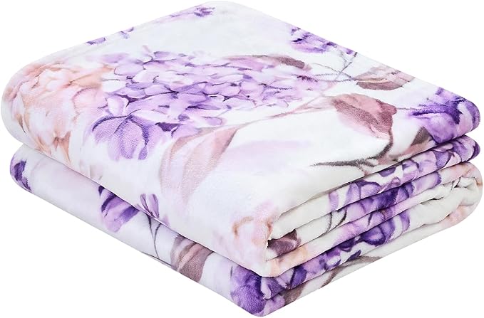 Floral Throw Blanket Birthday Gift for Women Mom Girls Violet Flowers Blanket Summer Wildflower Flannel Blanket Watercolor Printed Throw for Couch Sofa Bed Chair 50"x60"
