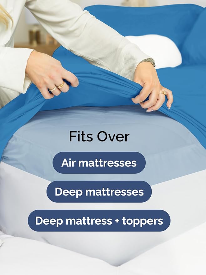 Extra Deep Twin XL Sheet Set - 4 Piece Breathable and Cooling Sheets - Hotel Luxury Bed Sheets Set - Easy Fit - Soft, Wrinkle Free and Comfy Sheets Set - Denim Blue Sheet Set with Extra Deep Pockets