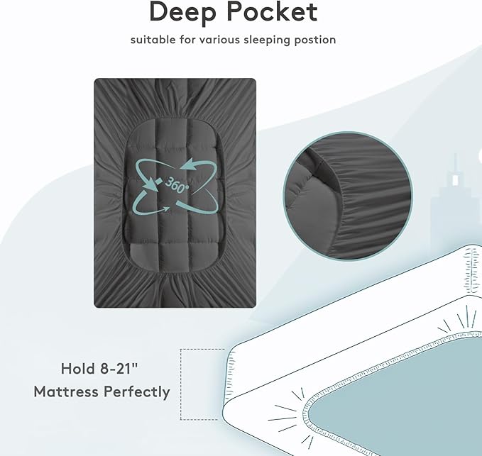 Mattress Topper Twin,Extra Thick Mattress Pad Cover for Back Pain,Cooling Mattress Protector with 8-21 Inch Deep Pocket,Overfilled Down Alternative Filling,Grey