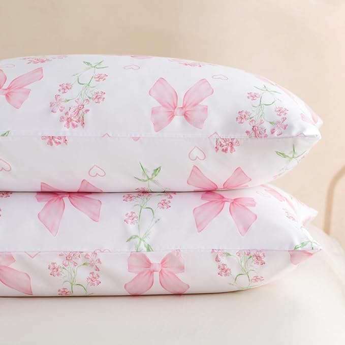 Duvet Cover King 3Pcs Pink Floral Bow Bedding Set for Girls Kids, Romantic Princess Style Bowknot Bedding, Ultra Soft Reversible Garden Flower Duvet Cover Set(2 Pillowcases,No Comforter)