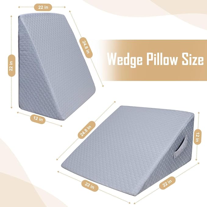Bed Wedge Pillow for Sleeping, Adjustable Wedge Pillow Set for After Surgery, Elevated Triangle Pillow for Acid Reflux and Back Pain Relief, Post Surgery, Snoring, Back Suppor (Gray-02)