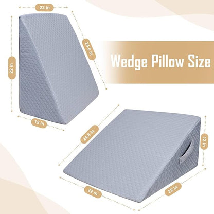 Bed Wedge Pillow for Sleeping, Adjustable Wedge Pillow Set for After Surgery, Elevated Triangle Pillow for Acid Reflux and Back Pain Relief, Post Surgery, Snoring, Back Suppor (Gray-02)