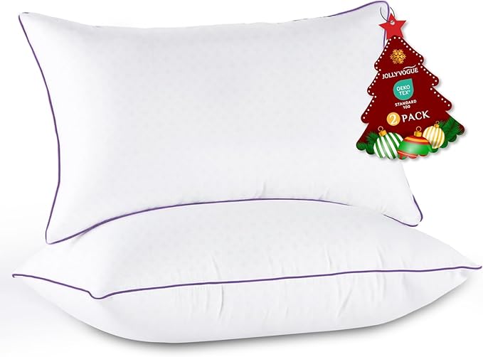 JOLLYVOGUE Pillows King Size Set of 2, Washable Supportive Bed Pillows with Super Soft Down Alternative Fill, Luxury Fluffy Hotel Quality for Side, Back, and Stomach Sleepers