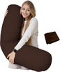 King Size Extra Long Round Body Pillow - 54x12 Bolster Pillow for Bed Extra Soft Body Pillow with Removable Pillowcase, Maternity Pillow - Brown