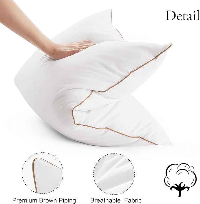 Deodar Bed Pillows Goose Feather Down Pillows Queen Size Set of 2 - Made in USA 100% Cotton Hotel Pillow for Sleeping Soft Fluffy Pillow for Back Side Stomach Sleepers 20" x 30"