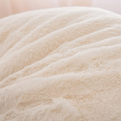 A Nice Night Faux Fur Reading Pillow Bed Wedge Large Adult Children Backrest with Arms Back Support for Sitting Up in Bed/Couch for Bedrest,Ivory,Large