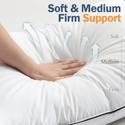 BPC Goose Feather Down Pillows Queen Size Set of 2, Luxury Hotel Collection Bed Pillows for Sleeping, 100% Organic Cotton Cover, Fluffy and Soft Support Surround Fill Polyester, Medium Firm, 20"x30"