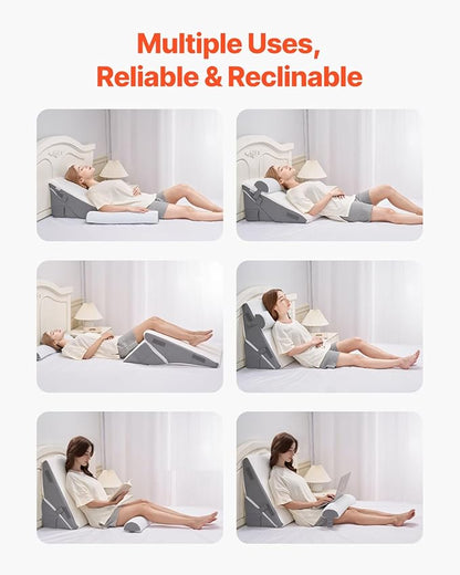 VEVOR Bed Wedge Pillow for Sleeping, 3 Pcs Adjustable Orthopedic Bed Wedge Set, with Jacquard Washable Cover & Foam Support, Post Surgery Pillow for Acid Reflux Back Pain Snoring Relief, White/Grey