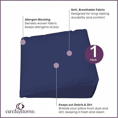 CirclesHome Wedge Pillow Cover 100% Cotton, Zippered Wedge Pillow Case Protector, Soft, Hypoallergenic & Breathable -, Navy, (25Wx26Lx10)
