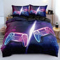 King Size Duvet Cover Set - Blue and Pink Gaming Bedroom Decor with Gamepad Print, Bedding Set for Boys & Girls Room, Comforter Cover with Pillowcases for Gamers