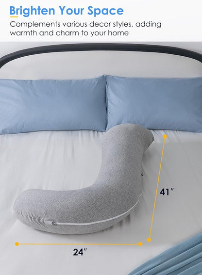 QUEEN ROSE Body Pillow, Full Body Support Pillow for Side Sleepers, Cooling Soft S Shaped Hug Pillow for Adults, Grey